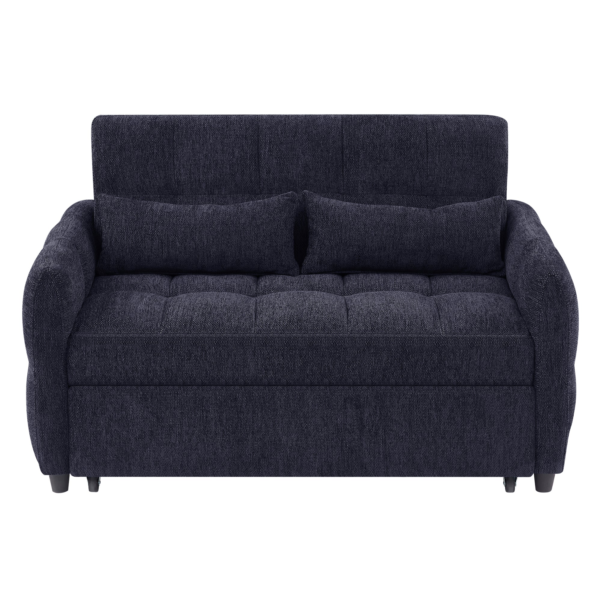 Modern Loveseat Sofa Pull-out Bed with Adjustable Backrest, USB Ports, Lumbar Pillows, Blue Chenille, 52.8'