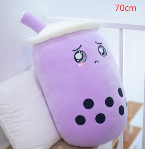 Cute Fruit Drink Plush Stuffed Soft Strawberry Milk Tea Plush Boba Tea Cup Toy Bubble Tea Pillow Cushion Kids Gift Purple 70CM