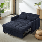 Modern Loveseat Sofa Pull-out Bed with Adjustable Backrest, USB Ports, Lumbar Pillows, Blue Chenille, 52.8'
