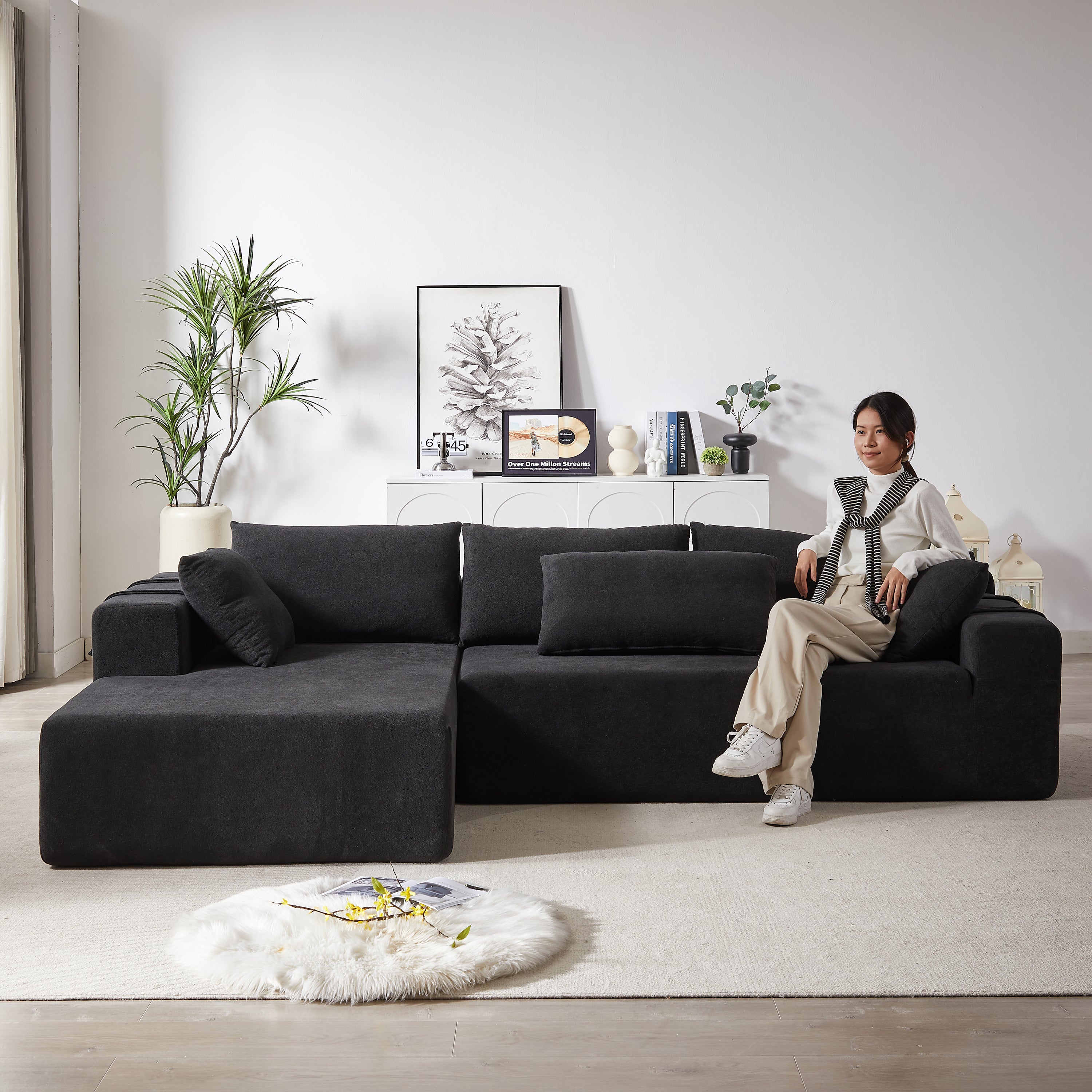 Modern Chenille Upholstered Sectional Sofa Couch Set,Modular 108' L Shaped Sectional Living Room Sofa Set With 6 Pillows,Free Combination Sofa Couch for Living Room,Bedroom(Left Chaise)W834P240009