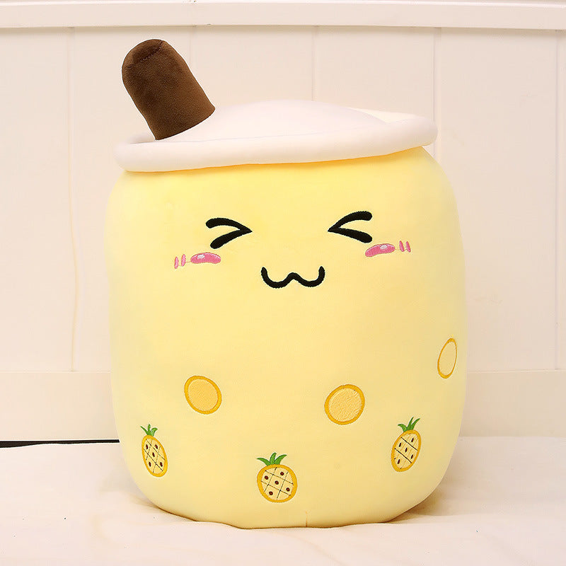 Cute Fruit Drink Plush Stuffed Soft Strawberry Milk Tea Plush Boba Tea Cup Toy Bubble Tea Pillow Cushion Kids Gift Yellow pineapple 50CM