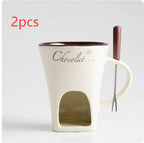 Fondue Mug Set Personal Mini Fondue Pots Chocolate Cheese Ice Cream Fondue Maker Kit Individual Butter Melter Cup Small Warmer Kitchen Gadgets Beige 2pcs