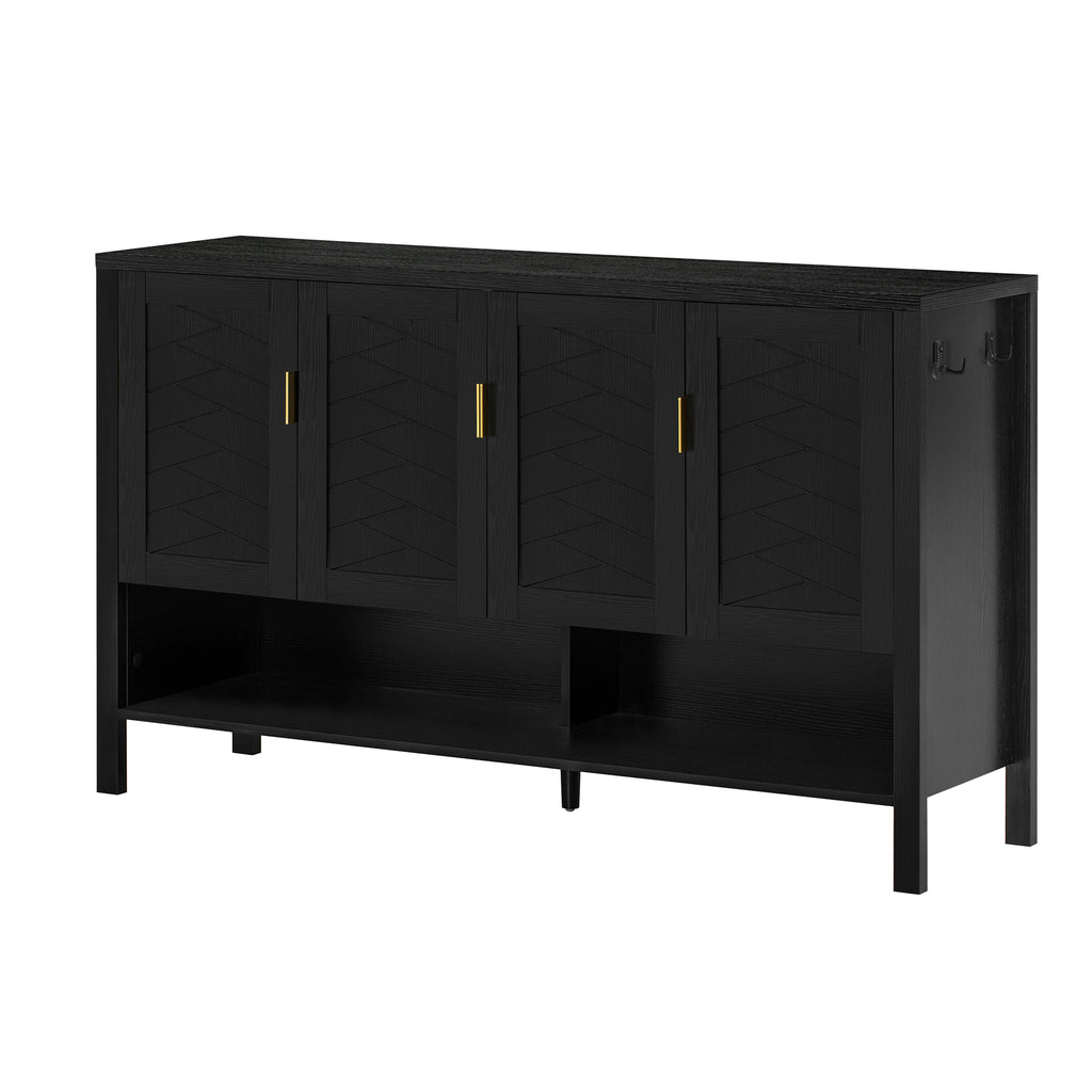 U_STYLE 55.1''Storage Sideboard with 4-Doors,Multi Functional Buffet with Open Shelf and 2-Tiers Adjustable Shelves,Modern Cabinet with Double Hooks,Suitable for Living Room, Hallway, Dining,Office.