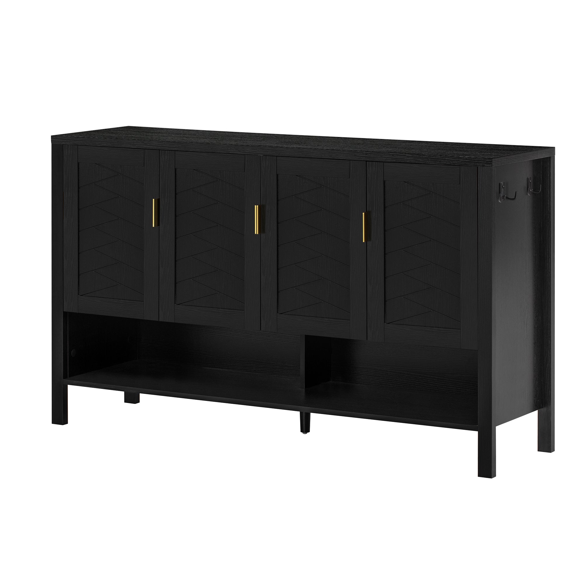 U_STYLE 55.1''Storage Sideboard with 4-Doors,Multi Functional Buffet with Open Shelf and 2-Tiers Adjustable Shelves,Modern Cabinet with Double Hooks,Suitable for Living Room, Hallway, Dining,Office.