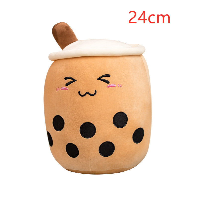 Cute Fruit Drink Plush Stuffed Soft Strawberry Milk Tea Plush Boba Tea Cup Toy Bubble Tea Pillow Cushion Kids Gift Triangle 24CM