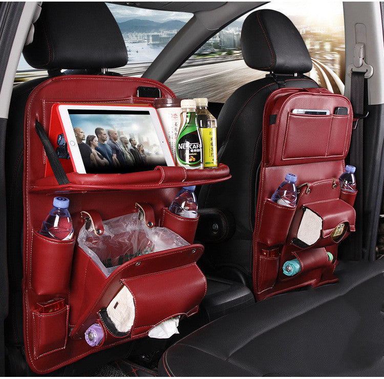 PU Leather Car Storage Bag Multifunction Seat Back Tray Hanging Bag Waterproof Car Organizer Automotive Interior Accessories Wine red