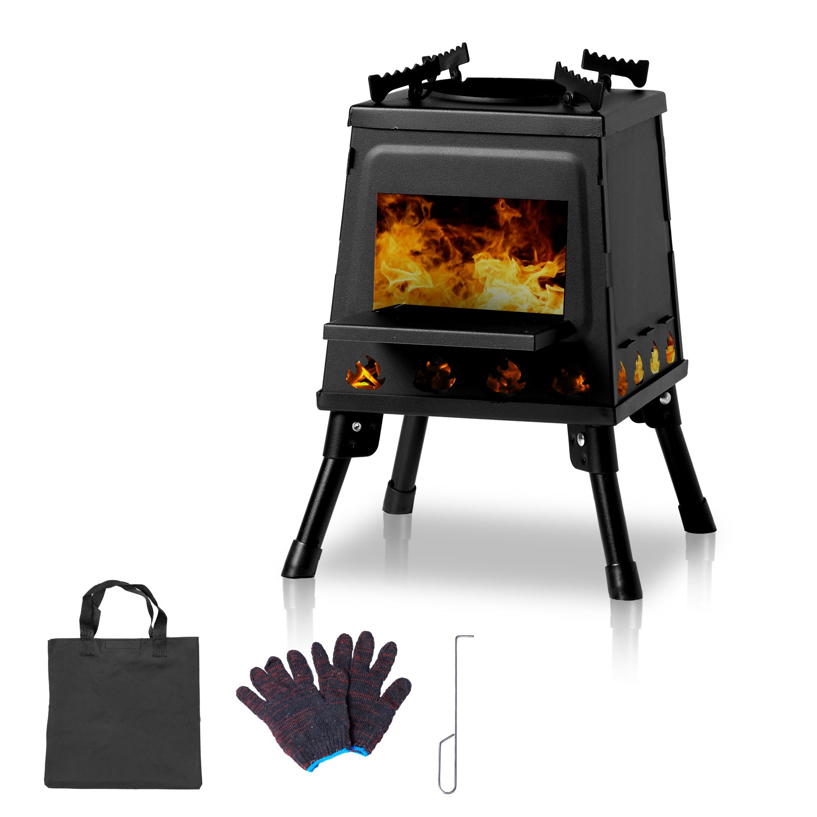 Wrought Iron Panel 27x27x34cm Black Detachable Piece Portable Camping Stove Black