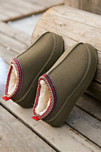 Sage Green Contrast Print Suede Plush Lined Snow Boots- Women