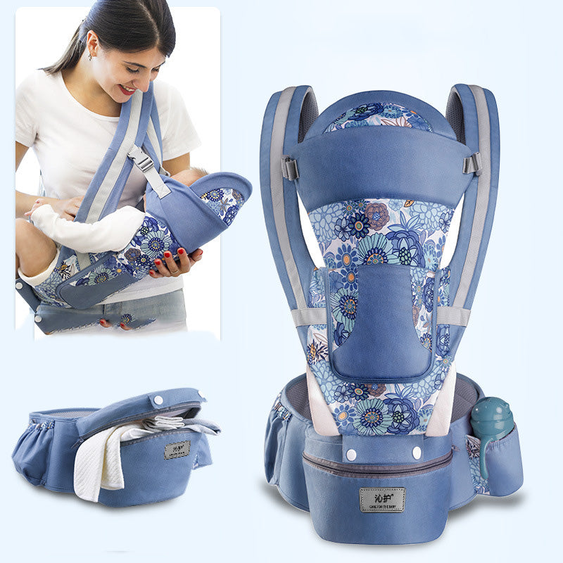 Ergonomic Baby Carrier Infant Baby Hipseat Carrier 3 In 1 Front Facing Ergonomic Kangaroo Baby Wrap Sling Blue Flower
