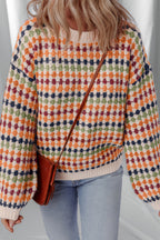 Multicolour Dotty Striped Pattern Knit Drop Shoulder Sweater- Women Multicolour 77.3%Polyester+16.3%Polyamide+5%Wool+1.4%Elastane
