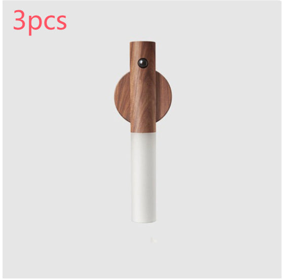 Auto LED USB Magnetic Wood Wireless Night Light Corridors Porch Lights PIR Motion Sensor Wall Light Cabinet Lamp Walnut 3pcs