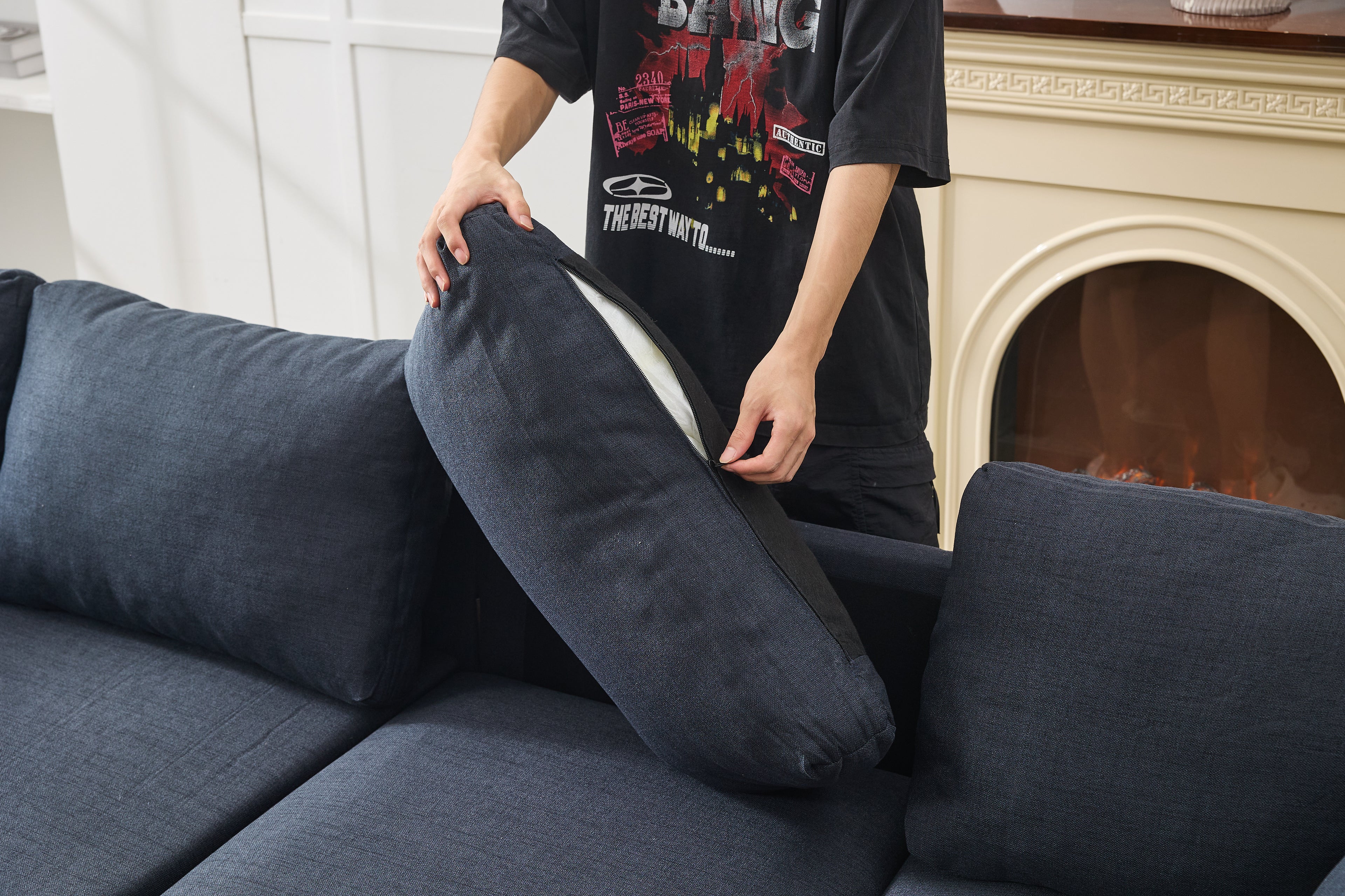 106' W Sectional L Shaped Sofa Couch Set for Living Room, Convertible Oversized 6-Seat Corner Sofa Sets with 2 Pillows, Modern Linen Sofas with Metal Legs for Living Room Apartment