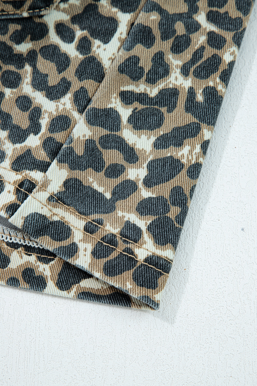 Gray Leopard Print Pocketed Loose Fit Denim Overall Dress- Women