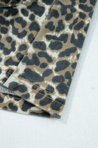 Gray Leopard Print Pocketed Loose Fit Denim Overall Dress- Women