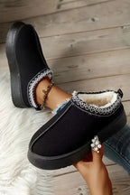 Black Contrast Print Suede Plush Lined Snow Boots- Women Black 100%Polyester+100%TPR