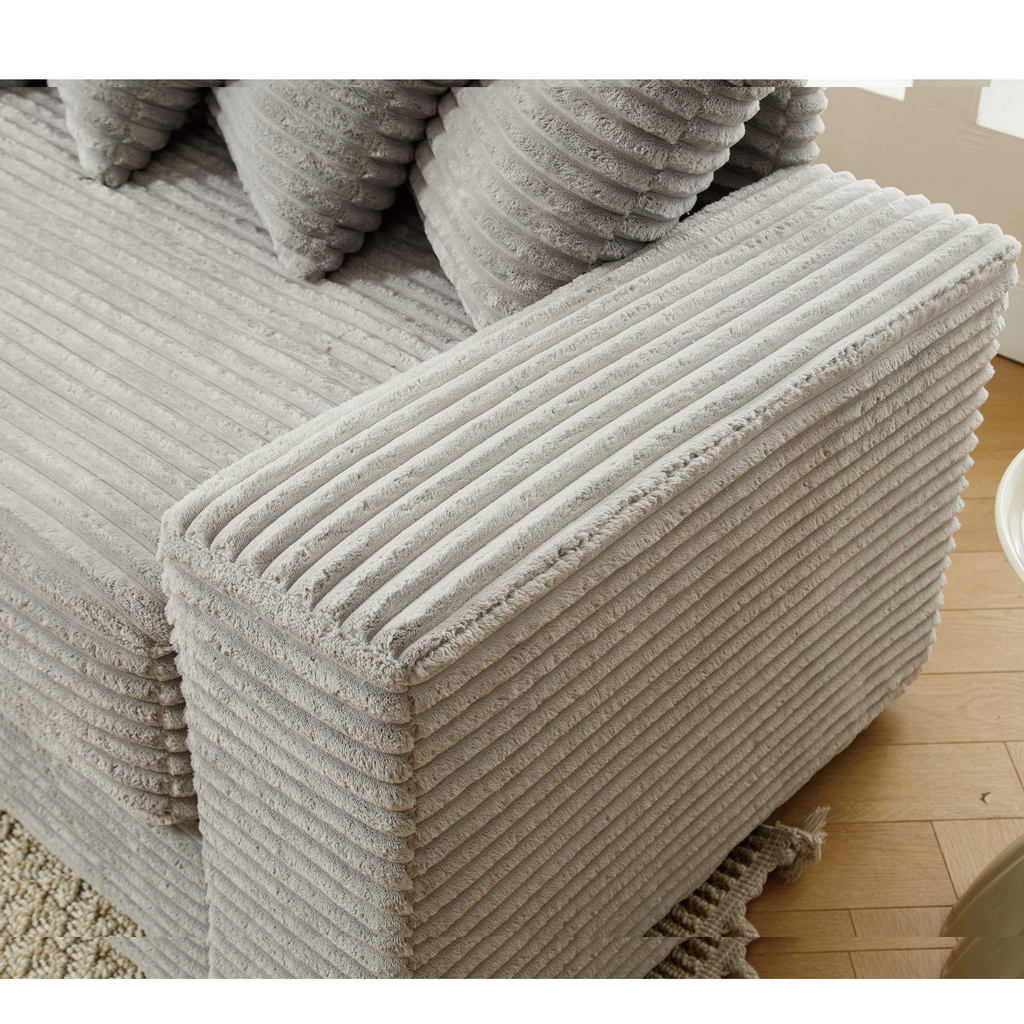 [NEW ARRIVED] [VIDEO PROVIDED] Oversized Two-Piece Couches, L Shaped Sofa, Corduroy, Left Chaise Daybed,with Armrests,Eight Throw Pillows,Corner Sofa,Easy To Assemble, Gray