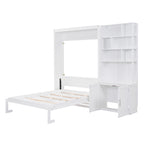 Full Size Murphy Bed with Multiple Storage Shelves and A Cabinet, White Default