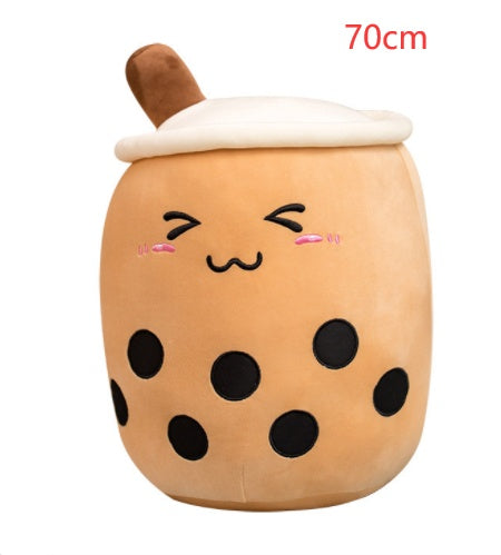 Cute Fruit Drink Plush Stuffed Soft Strawberry Milk Tea Plush Boba Tea Cup Toy Bubble Tea Pillow Cushion Kids Gift Triangle 70CM
