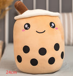 Cute Fruit Drink Plush Stuffed Soft Strawberry Milk Tea Plush Boba Tea Cup Toy Bubble Tea Pillow Cushion Kids Gift Brown 24CM