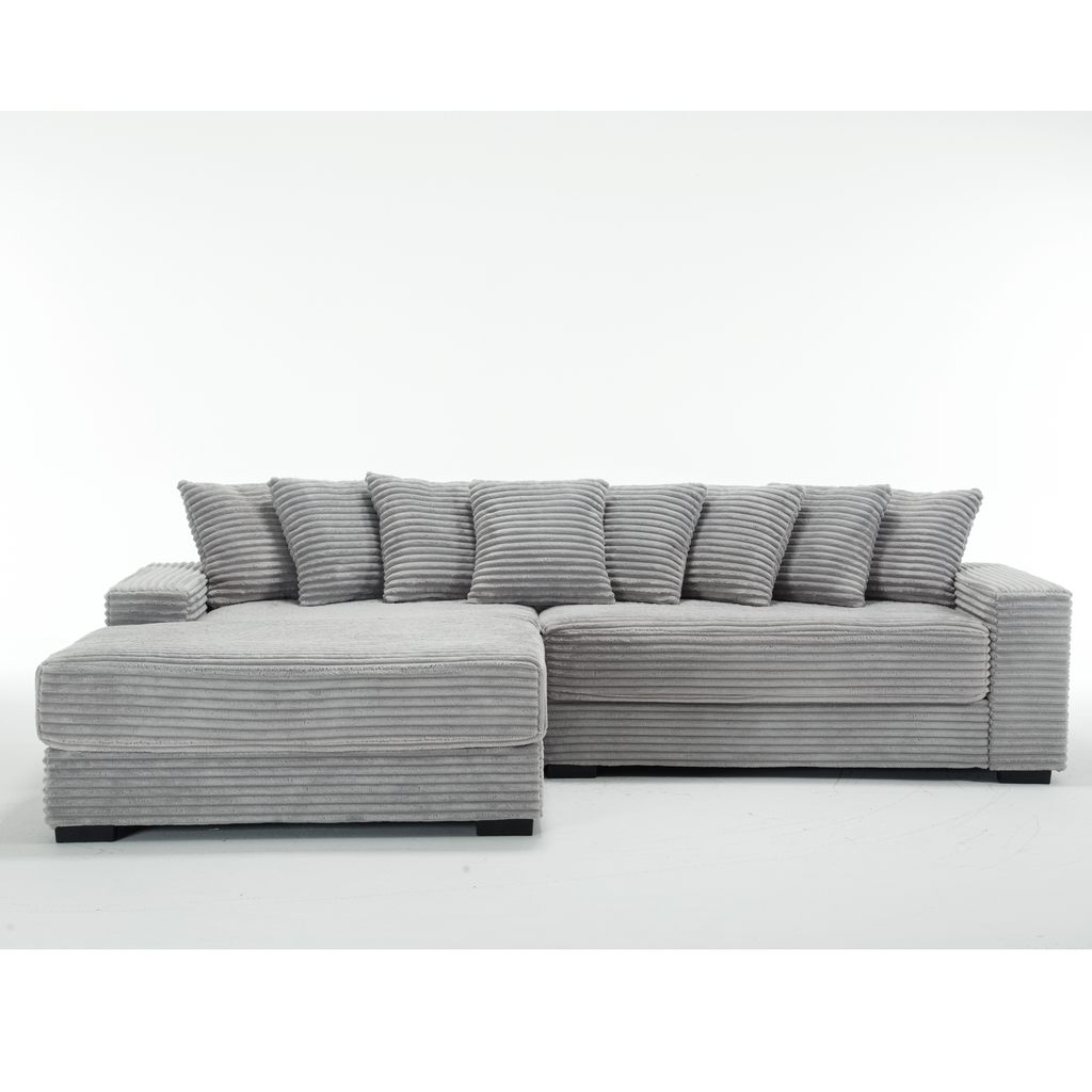 [NEW ARRIVED] [VIDEO PROVIDED] Oversized Two-Piece Couches, L Shaped Sofa, Corduroy, Left Chaise Daybed,with Armrests,Eight Throw Pillows,Corner Sofa,Easy To Assemble, Gray