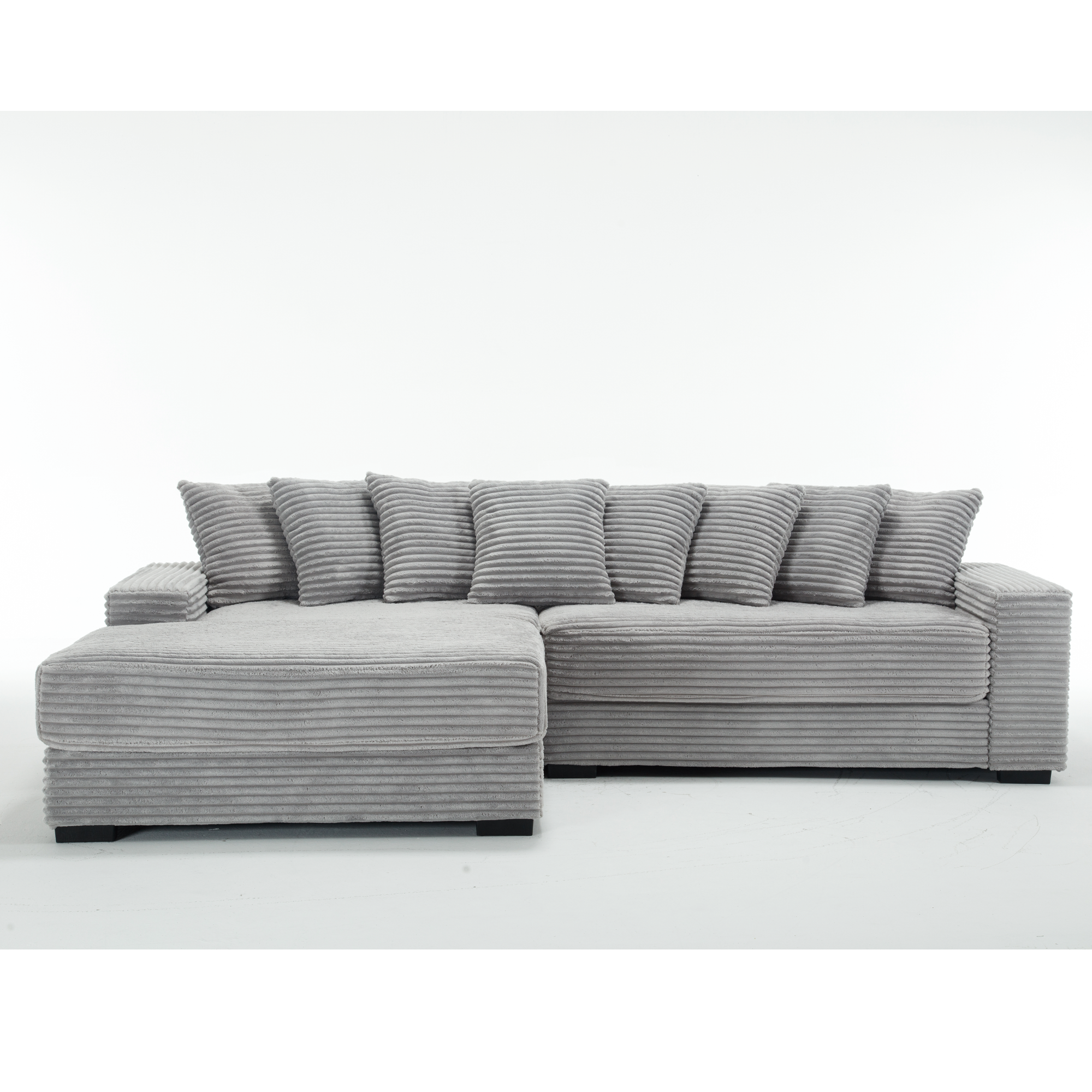 [NEW ARRIVED] [VIDEO PROVIDED] Oversized Two-Piece Couches, L Shaped Sofa, Corduroy, Left Chaise Daybed,with Armrests,Eight Throw Pillows,Corner Sofa,Easy To Assemble, Gray