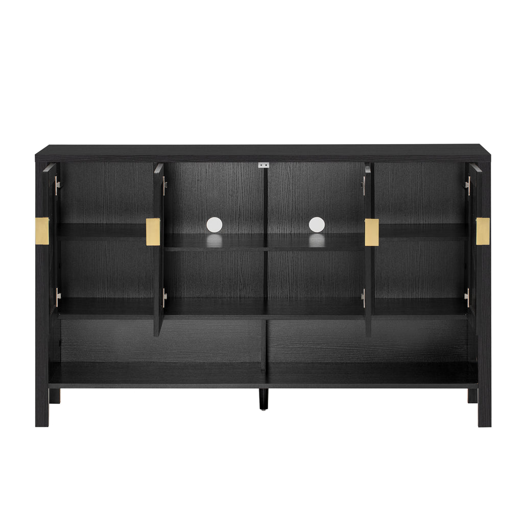 U_STYLE 55.1''Storage Sideboard with 4-Doors,Multi Functional Buffet with Open Shelf and 2-Tiers Adjustable Shelves,Modern Cabinet with Double Hooks,Suitable for Living Room, Hallway, Dining,Office.