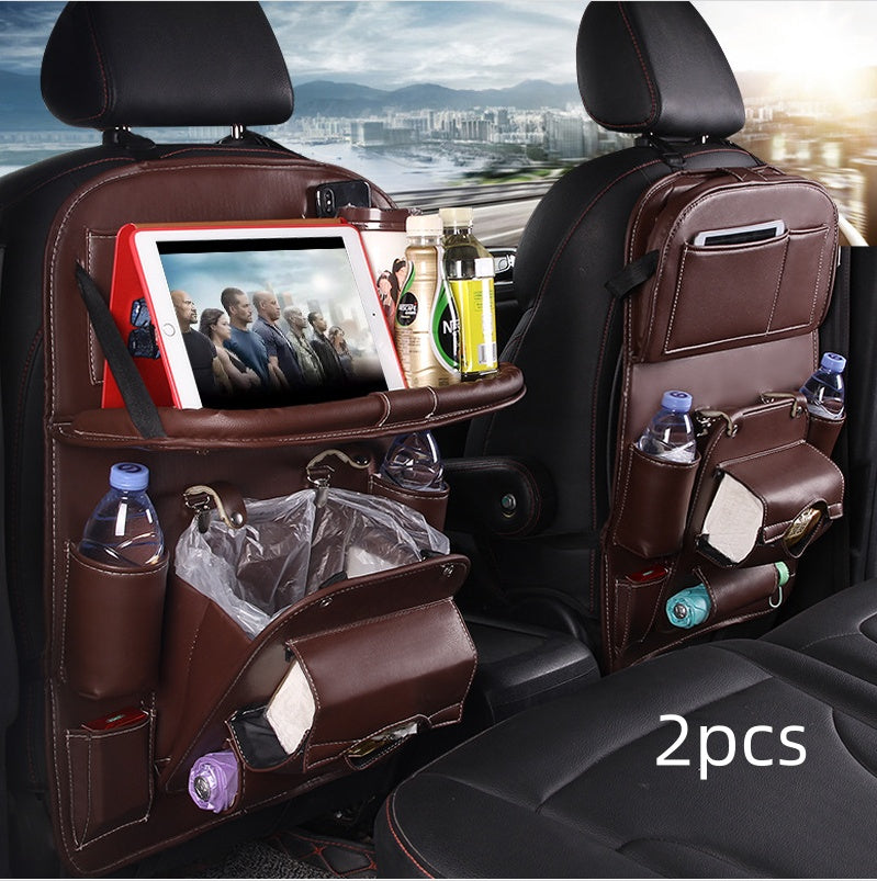 PU Leather Car Storage Bag Multifunction Seat Back Tray Hanging Bag Waterproof Car Organizer Automotive Interior Accessories Coffee 2pcs