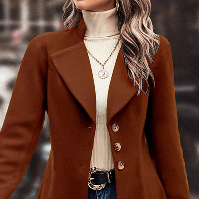 Women's Winter Overcoat Lapel Collar Single Breasted Outerwear Long Pea Coat