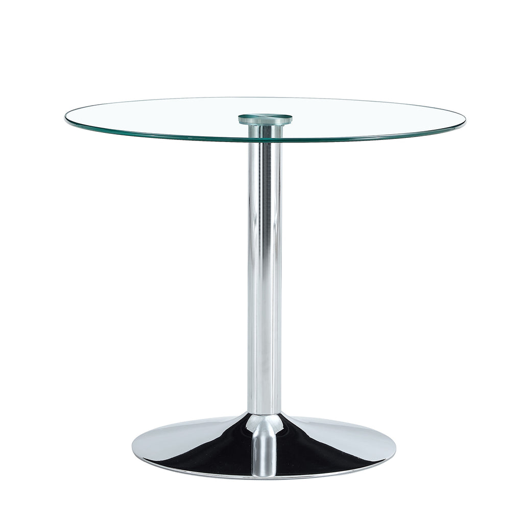 Modern Minimalist Circular Glass Dining Table with Electroplated Silver Metal Legs, 35-Inch Diameter Default