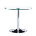 Modern Minimalist Circular Glass Dining Table with Electroplated Silver Metal Legs, 35-Inch Diameter Default