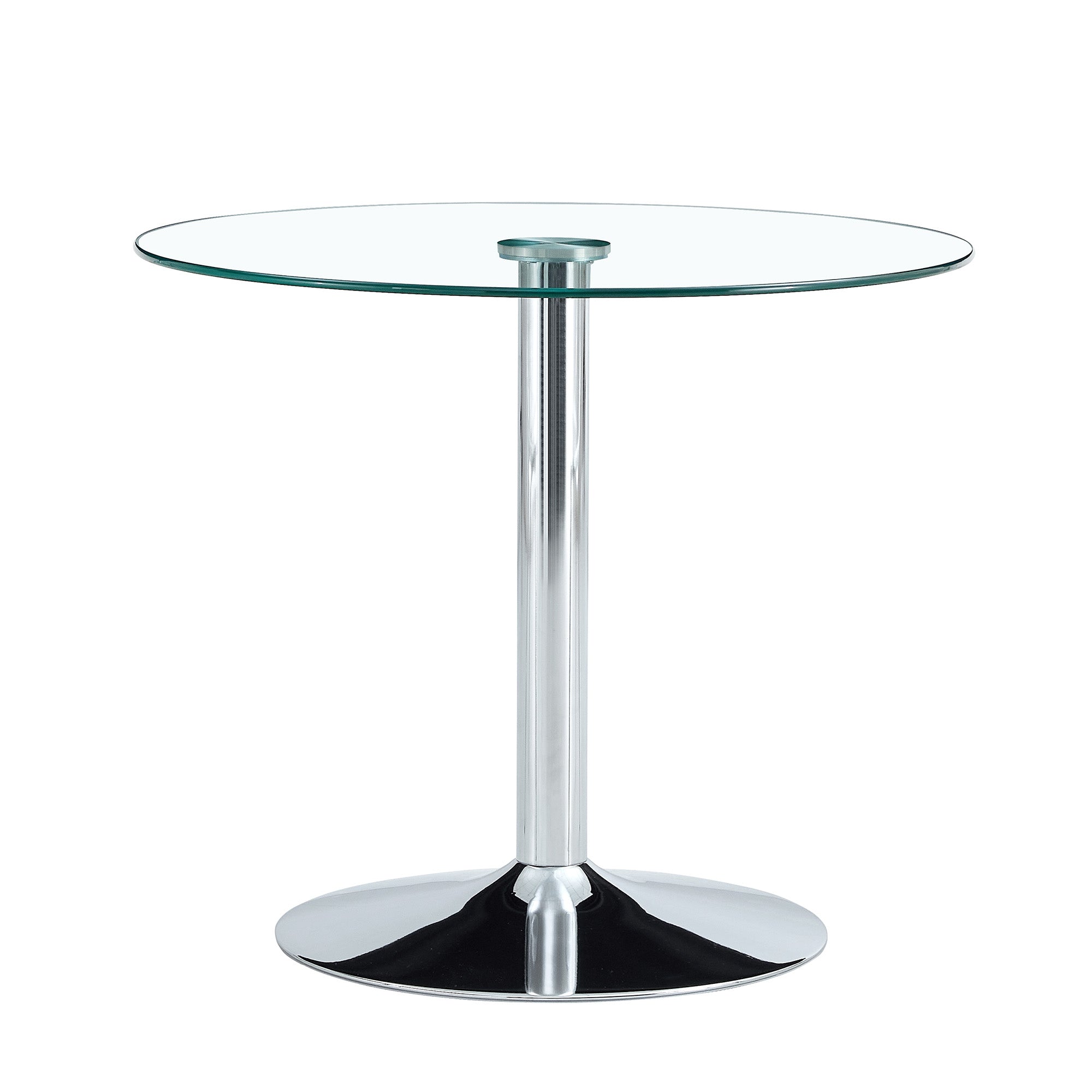 Modern Minimalist Circular Glass Dining Table with Electroplated Silver Metal Legs, 35-Inch Diameter Default