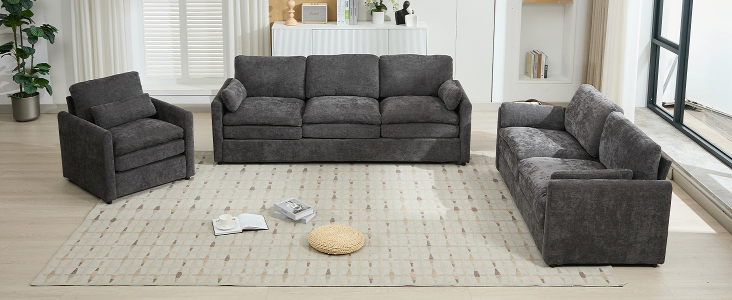 Cozy Upholstered Sofa Set Oversized Comfy Cloud Sofa Double Cushion Sofa Group Plush Cushion Sofa Couch for Living Room, Grey