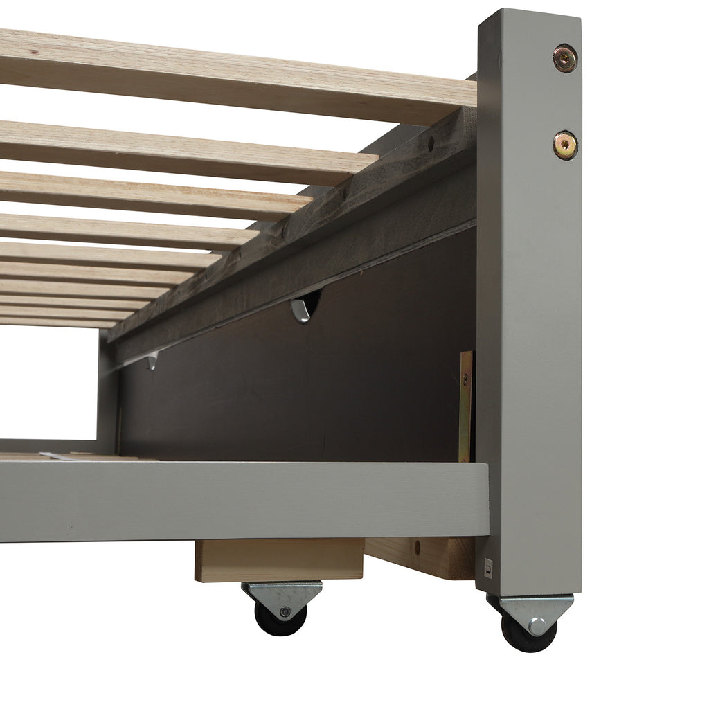 Contemporary Wooden Daybed with Trundle, Space-Saving Gray Twin to King Size Bed