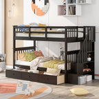 Wendell Twin over Twin Bunk Bed with Three Drawers, Espresso