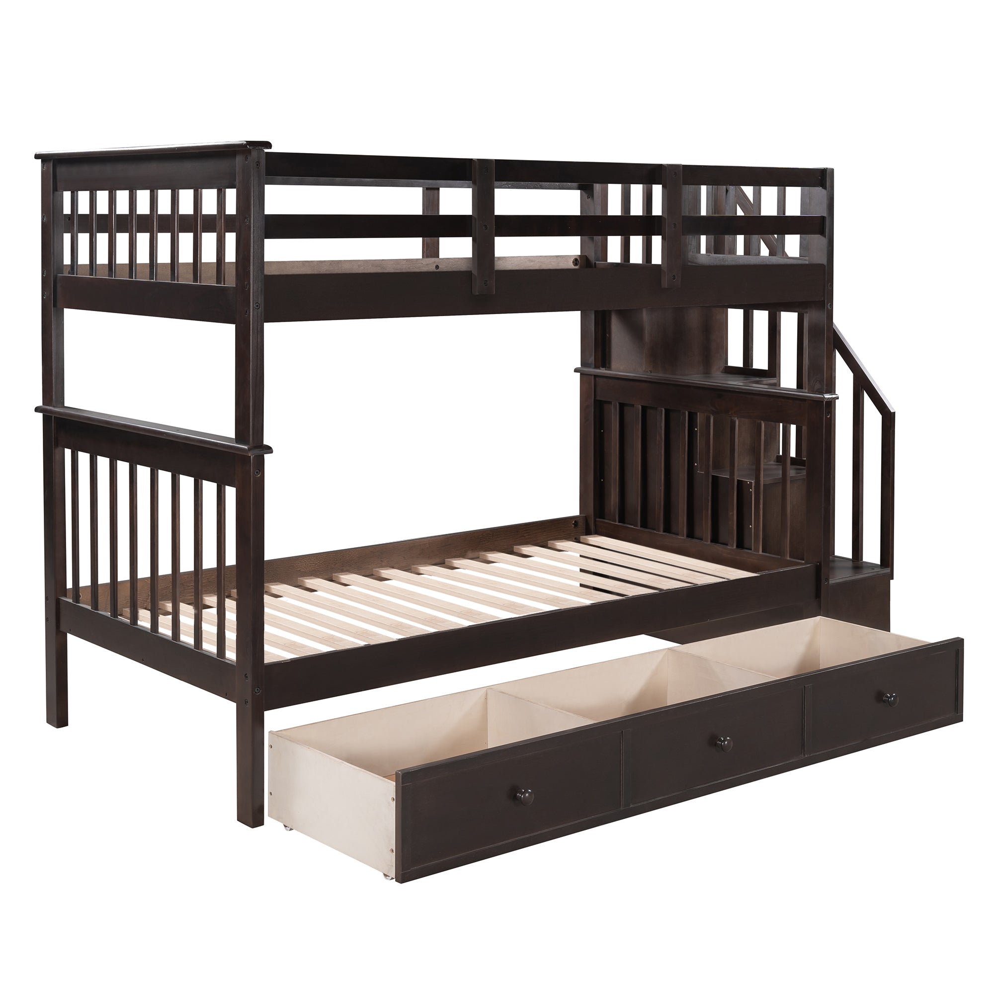 Wendell Twin over Twin Bunk Bed with Three Drawers, Espresso