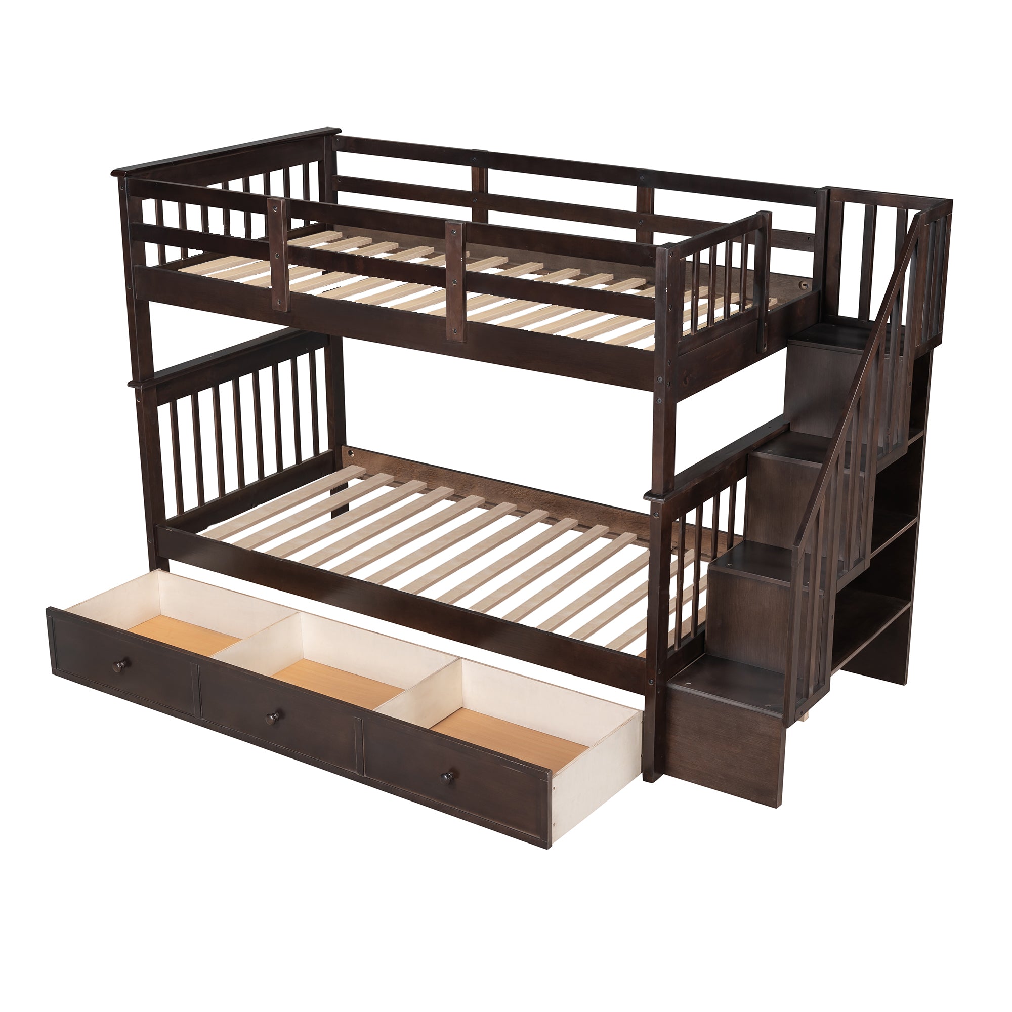 Wendell Twin over Twin Bunk Bed with Three Drawers, Espresso