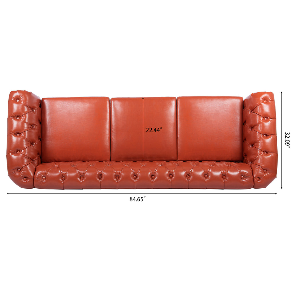 84.65' Rolled Arm Chesterfield 3 Seater Sofa