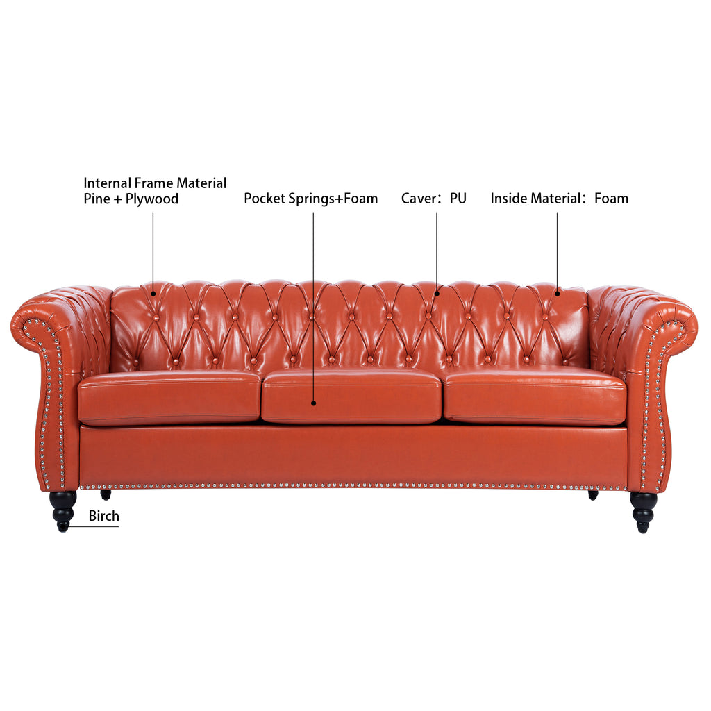 84.65' Rolled Arm Chesterfield 3 Seater Sofa
