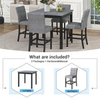 TOPMAX 5-Piece Counter Height Dining Set Wood Square Dining Room Table and Chairs Stools w/Footrest & 4 Upholstered high-back Chairs,Black