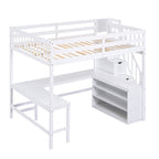 Full Size Loft Bed with Built-in L-Shaped Desk and Three-Tier Storage Shelves,and Attached Storage Staircase, White(Old SKU: GX001809AAK)