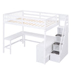 Full Size Loft Bed with Built-in L-Shaped Desk and Three-Tier Storage Shelves,and Attached Storage Staircase, White(Old SKU: GX001809AAK)