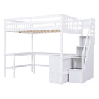 Full Size Loft Bed with Built-in L-Shaped Desk and Three-Tier Storage Shelves,and Attached Storage Staircase, White(Old SKU: GX001809AAK)