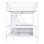 Full Size Loft Bed with Built-in L-Shaped Desk and Three-Tier Storage Shelves,and Attached Storage Staircase, White(Old SKU: GX001809AAK)