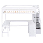 Full Size Loft Bed with Built-in L-Shaped Desk and Three-Tier Storage Shelves,and Attached Storage Staircase, White(Old SKU: GX001809AAK)