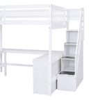 Full Size Loft Bed with Built-in L-Shaped Desk and Three-Tier Storage Shelves,and Attached Storage Staircase, White(Old SKU: GX001809AAK)
