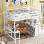 Full Size Loft Bed with Built-in L-Shaped Desk and Three-Tier Storage Shelves,and Attached Storage Staircase, White(Old SKU: GX001809AAK) Default