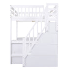 Full Size Loft Bed with Built-in L-Shaped Desk and Three-Tier Storage Shelves,and Attached Storage Staircase, White(Old SKU: GX001809AAK)