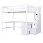 Full Size Loft Bed with Built-in L-Shaped Desk and Three-Tier Storage Shelves,and Attached Storage Staircase, White(Old SKU: GX001809AAK)