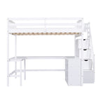 Full Size Loft Bed with Built-in L-Shaped Desk and Three-Tier Storage Shelves,and Attached Storage Staircase, White(Old SKU: GX001809AAK)