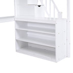 Full Size Loft Bed with Built-in L-Shaped Desk and Three-Tier Storage Shelves,and Attached Storage Staircase, White(Old SKU: GX001809AAK)